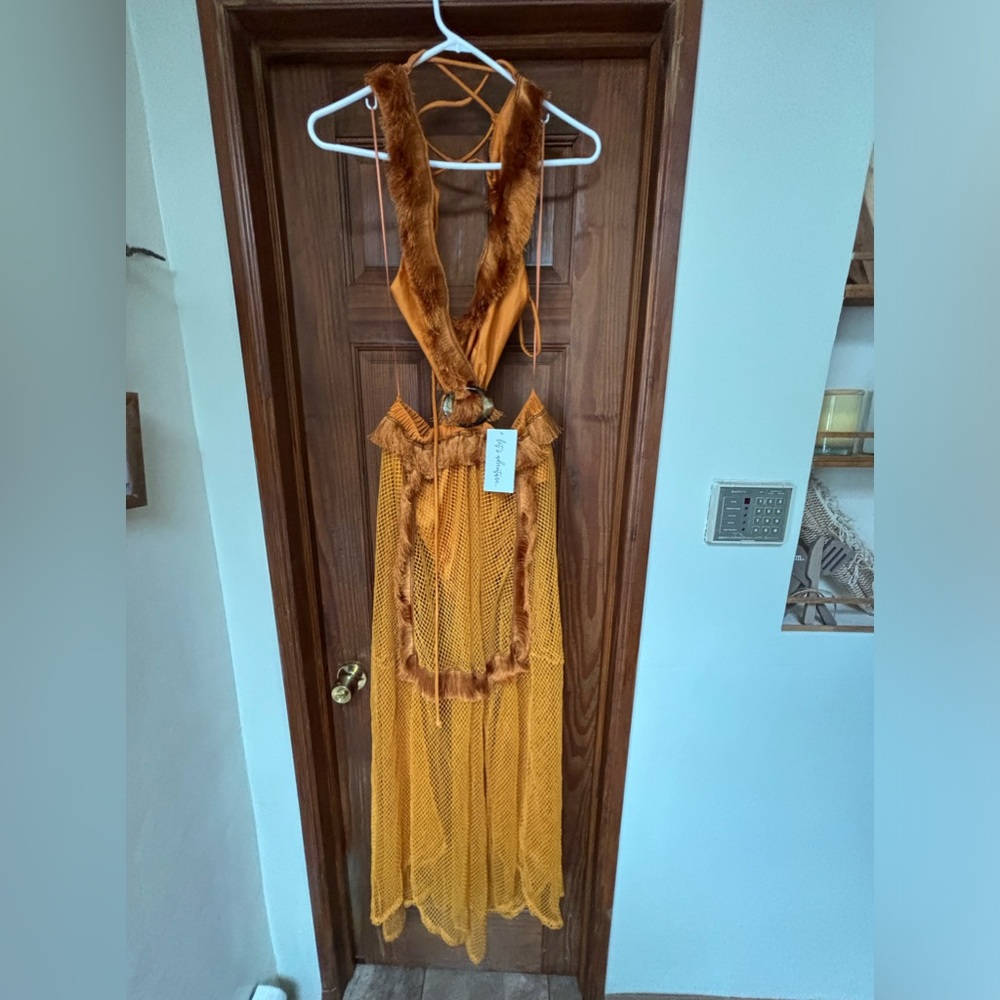 12th Tribe Rust Orange ruffled fringe Maxi Dress - Picture 4 of 4